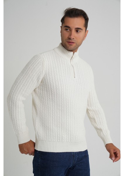 Erkek Kısa Fermuarlı Selanik Saç Örgülü Dik Yaka Yün Kazak TRIST-5350 modelleri