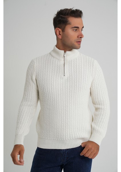 Erkek Kısa Fermuarlı Selanik Saç Örgülü Dik Yaka Yün Kazak TRIST-5350 indirimleri