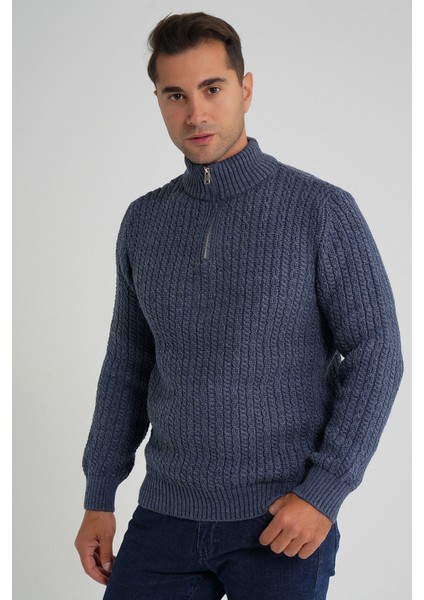 Erkek Kısa Fermuarlı Selanik Saç Örgülü Dik Yaka Yün Kazak TRIST-5350 fiyatları