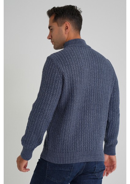 Erkek Kısa Fermuarlı Selanik Saç Örgülü Dik Yaka Yün Kazak TRIST-5350 modelleri