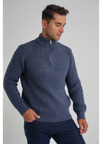 Erkek Kısa Fermuarlı Selanik Saç Örgülü Dik Yaka Yün Kazak TRIST-5350 indirimleri