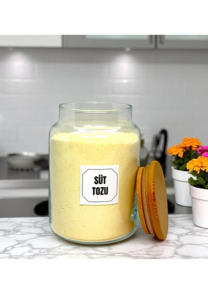 2'li Ahşap Vakum Kapaklı Cam Süt Tozu Hazır Kahve Saklama Kavanozu Seti 800 ml Etiket Hediyeli fırsatları