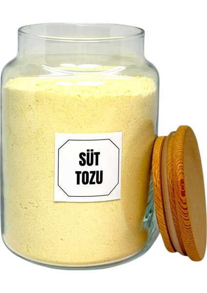 2'li Ahşap Vakum Kapaklı Cam Süt Tozu Hazır Kahve Saklama Kavanozu Seti 800 ml Etiket Hediyeli