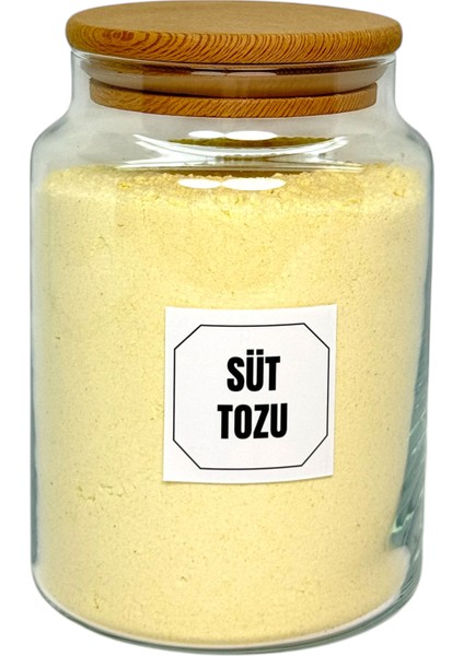 2'li Ahşap Vakum Kapaklı Cam Süt Tozu Hazır Kahve Saklama Kavanozu Seti 800 ml Etiket Hediyeli