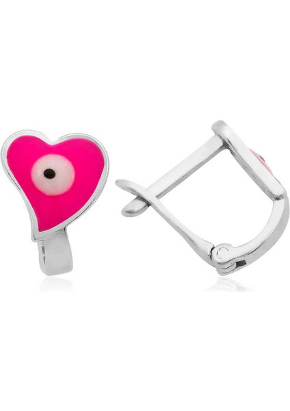 Gümüş Pembe Kalp Çocuk Küpesi (BC-64DA25)