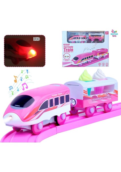 Pilli Işıklı Müzikli Pembe Hızlı Tren Dondurma ve Lolipop Aksesuarlı 28 Parça