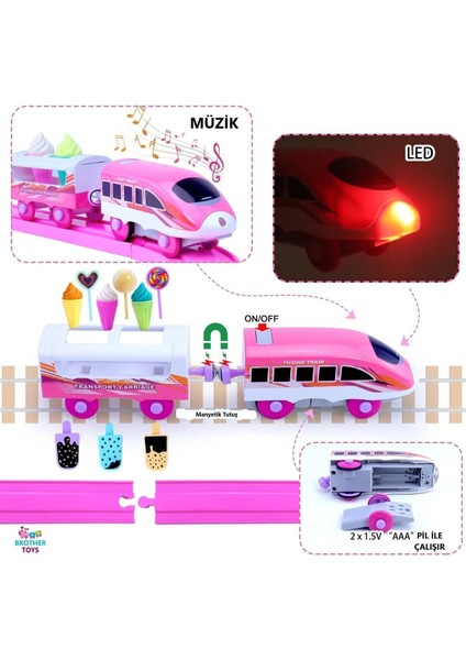 Pilli Işıklı Müzikli Pembe Hızlı Tren Dondurma ve Lolipop Aksesuarlı 28 Parça fiyatları