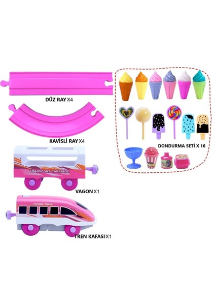Pilli Işıklı Müzikli Pembe Hızlı Tren Dondurma ve Lolipop Aksesuarlı 28 Parça modelleri