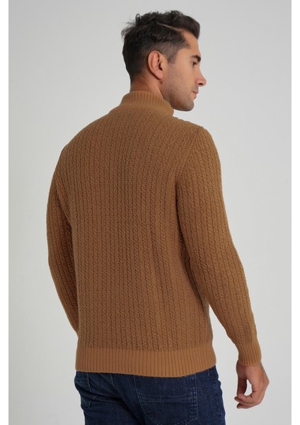 Erkek Kısa Fermuarlı Selanik Saç Örgülü Dik Yaka Yün Kazak TRIST-5350 modelleri