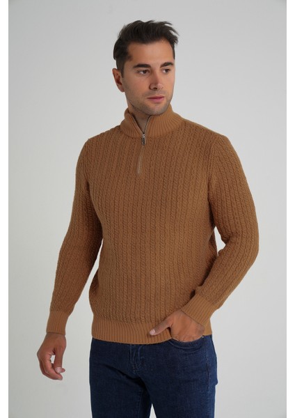 Erkek Kısa Fermuarlı Selanik Saç Örgülü Dik Yaka Yün Kazak TRIST-5350 indirimleri