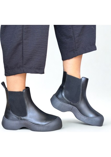 Siyah Hakiki Deri Iki Yandan Lastikli Kadın Chelsea Bot fiyatları