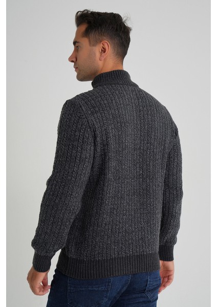 Erkek Kısa Fermuarlı Selanik Saç Örgülü Dik Yaka Yün Kazak TRIST-5350 modelleri