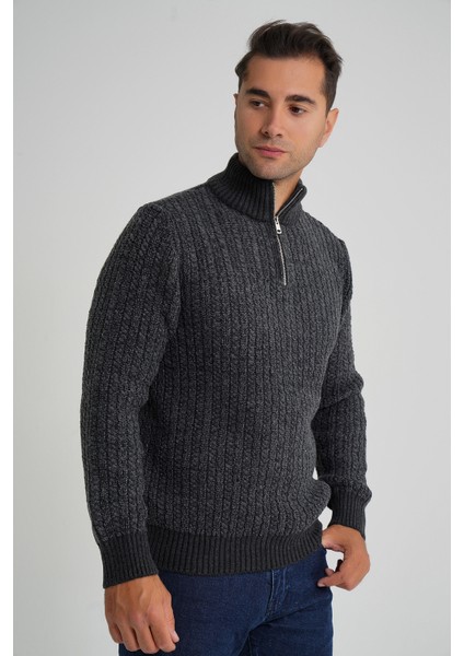 Erkek Kısa Fermuarlı Selanik Saç Örgülü Dik Yaka Yün Kazak TRIST-5350 fırsatları