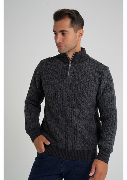 Erkek Kısa Fermuarlı Selanik Saç Örgülü Dik Yaka Yün Kazak TRIST-5350 indirimleri