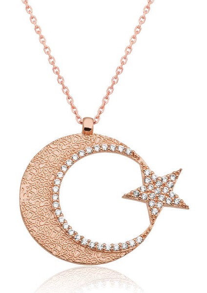 925 Ayar Gümüş Ay Yıldız Kadın Gümüş Kolye (BC-5F7E51)