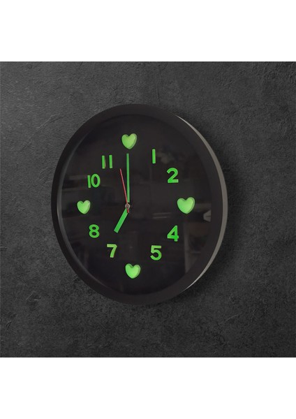 Fosforlu 3D Kalpli Siyah Duvar Saati Fosforlu Küpe Fosforlu Kolye Seti fiyatları