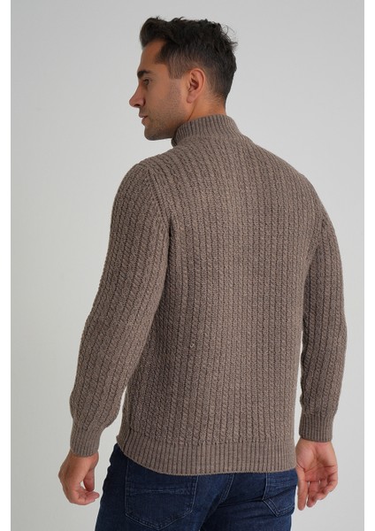 Erkek Kısa Fermuarlı Selanik Saç Örgülü Dik Yaka Yün Kazak TRIST-5350 indirimleri