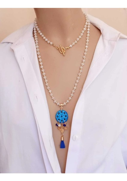 Uzun Doğal Taş Süryani Nazar Taşı Kolye Farklı Renk Seçenekleri