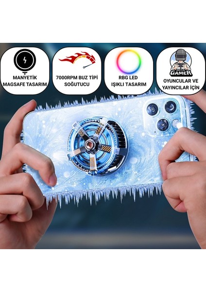 Profesyonel 7000RPM Turbo Buz Tipi Manyetik Telefon Soğutucu | Magsafe Uyumlu, Rbg LED Işıklı