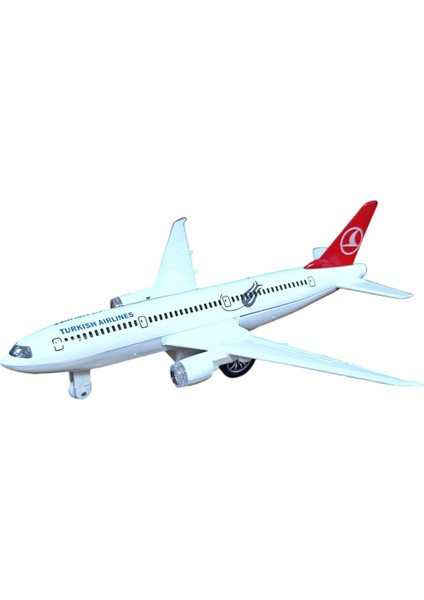 Metal Gövdeli Orta Boy 18 Cm. Sesli Işıklı Çekbırak Oyuncak Uçak Türk Hava Yolları Thy