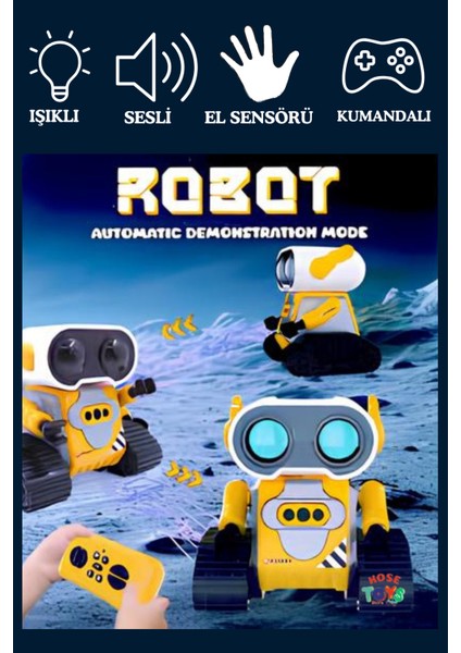 Uzaktan Kumandalı El Sensörlü Full Fonksiyonlu Robot Sarı