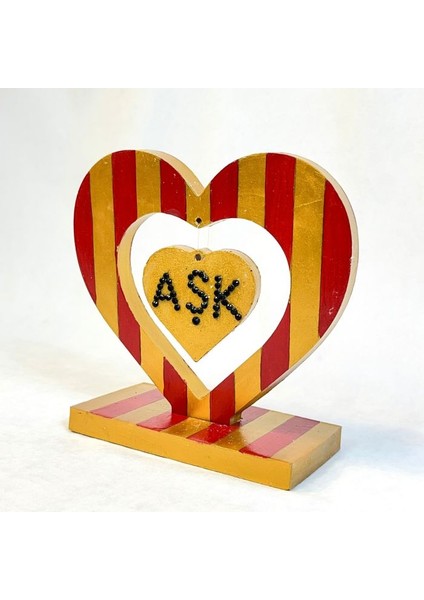 1524 El Yapımı Sarı Kırmızı Çizgili Kalp Şeklinde Dekoratif / Hediyelik Obje