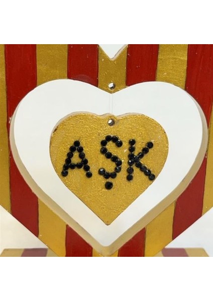 1524 El Yapımı Sarı Kırmızı Çizgili Kalp Şeklinde Dekoratif / Hediyelik Obje modelleri