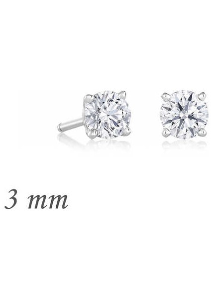 Gümüş Yuvarlak Tek Taş Zirkon Küpe - 3 mm (BC-E4EA0A)