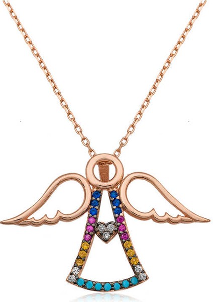 925 Ayar Gümüş Kalpli Melek Kadın Gümüş Kolye (BC-615E83)