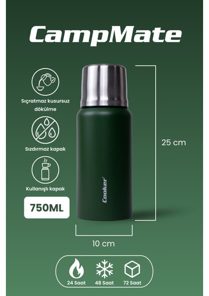750 ml Paslanmaz Çelik Çift Kat Termos-24 Saat Sıcak,48 Saat Soğuk (Piknik, Ofis, Seyahat) Termos. fiyatları