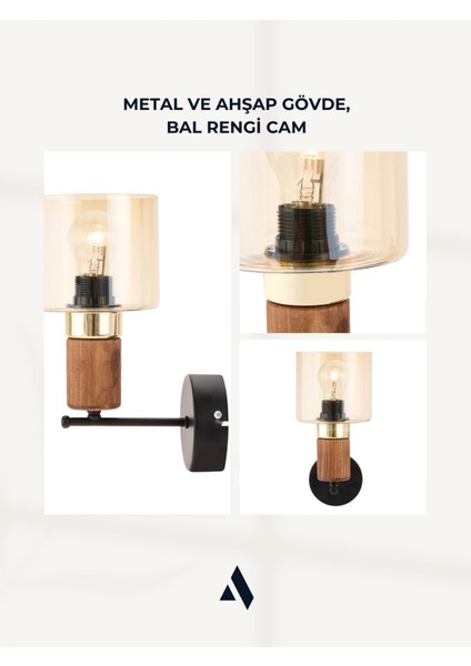 Elyra Modern Dekoratif Aplik – Gold & Ahşap Detaylı, Bal Renk Camlı Duvar Aydınlatma fırsatları