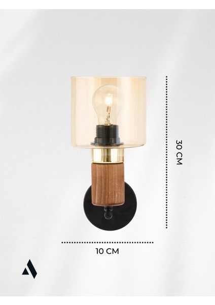 Elyra Modern Dekoratif Aplik – Gold & Ahşap Detaylı, Bal Renk Camlı Duvar Aydınlatma