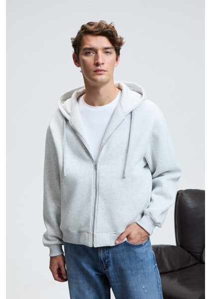 Ashby Erkek Kapüşonlu Fermuarlı Cepli Kordonlu Regular Fit Grimelanj Sweatshirt