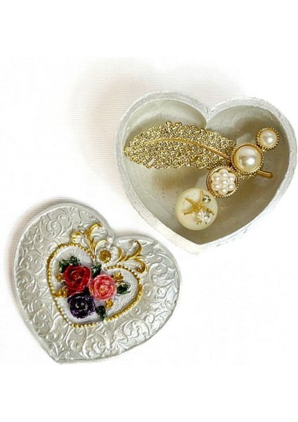 5817 El Yapımı Kalpli Dekoratif Kapaklı Mini Kutu / Inci Beyazı modelleri