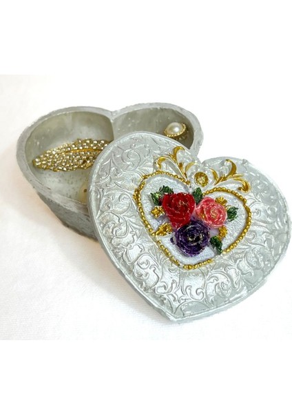 5817 El Yapımı Kalpli Dekoratif Kapaklı Mini Kutu / Inci Beyazı fırsatları