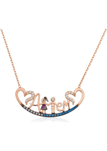 925 Ayar Gümüş Annem Yazılı Kadın Gümüş Kolye (BC-79B7B8)