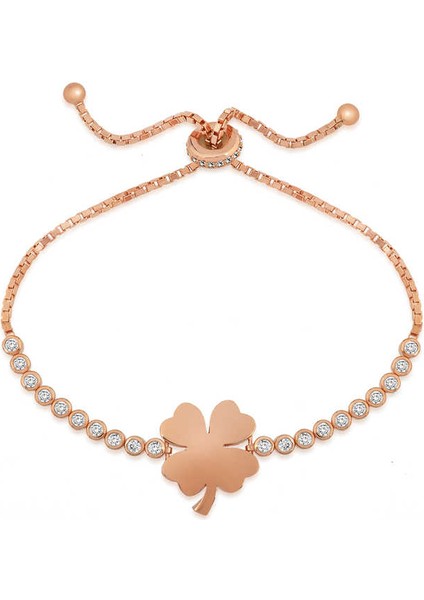 925 Ayar Gümüş Rose Yonca Asansör Bileklik (BC-723D46)