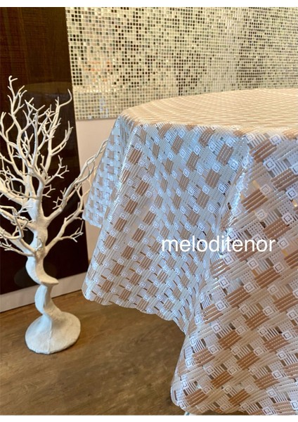 Şeffaf Kaplama Lüks Hasır Ögü Desen Pvc Yuvarlak Muşamba Masa Örtsüsü