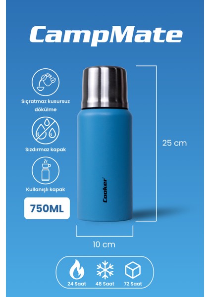 750 ml Paslanmaz Çelik Çift Kat Termos-24 Saat Sıcak,48 Saat Soğuk (Piknik, Ofis, Seyahat) Termos. fiyatları