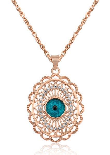 ​925 Ayar Gümüş Rose Oval Nazar Kolye (BC-28880B) fiyatları