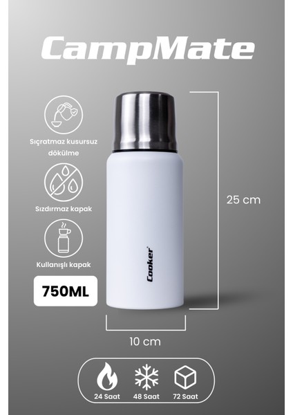 750 ml Paslanmaz Çelik Çift Kat Termos-24 Saat Sıcak,48 Saat Soğuk (Piknik, Ofis, Seyahat) Termos. fiyatları