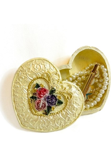 2561 El Yapımı Kalpli Dekoratif Kapaklı Mini Kutu / Sarı
