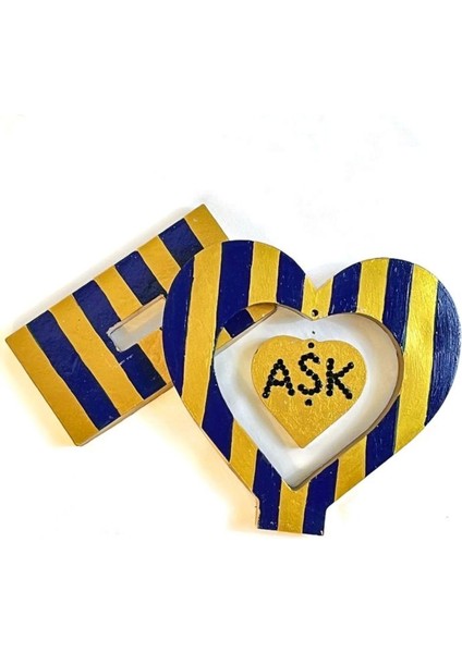 0654 El Yapımı Sarı Lacivert Çizgili Kalp Şeklinde Dekoratif Hediyelik Obje fiyatları