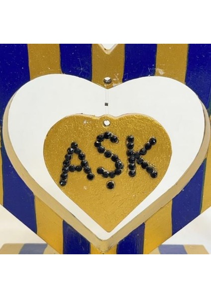 0654 El Yapımı Sarı Lacivert Çizgili Kalp Şeklinde Dekoratif Hediyelik Obje modelleri