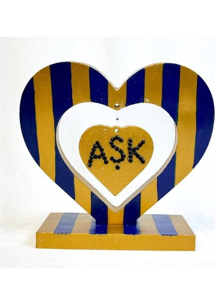 0654 El Yapımı Sarı Lacivert Çizgili Kalp Şeklinde Dekoratif Hediyelik Obje fırsatları