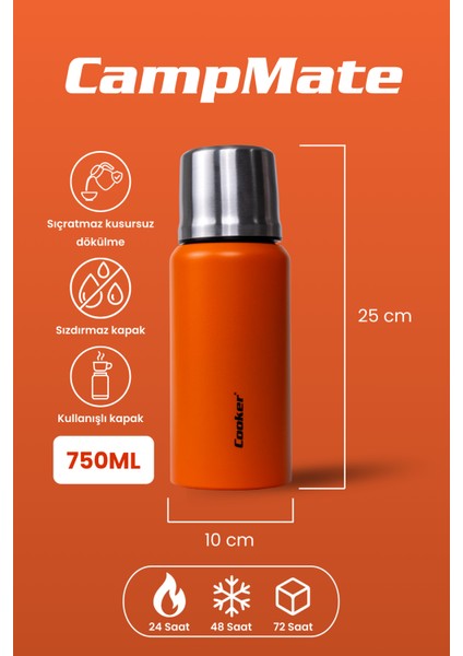 750 ml Paslanmaz Çelik Çift Kat Termos-24 Saat Sıcak,48 Saat Soğuk (Piknik, Ofis, Seyahat) Termos. fiyatları