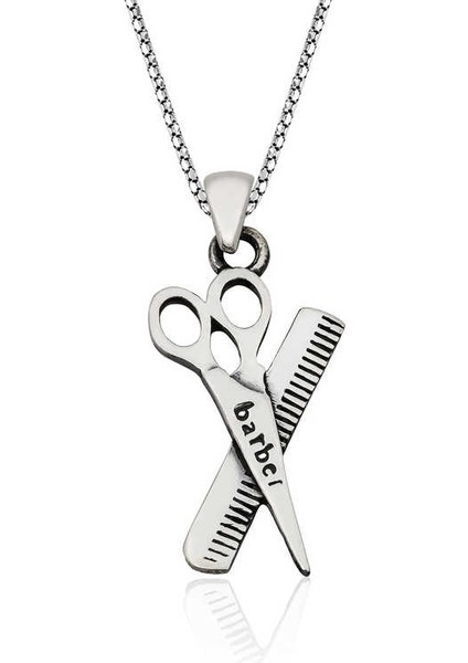 925 Ayar Gümüş Berber Erkek Kolye (BC-E33744)