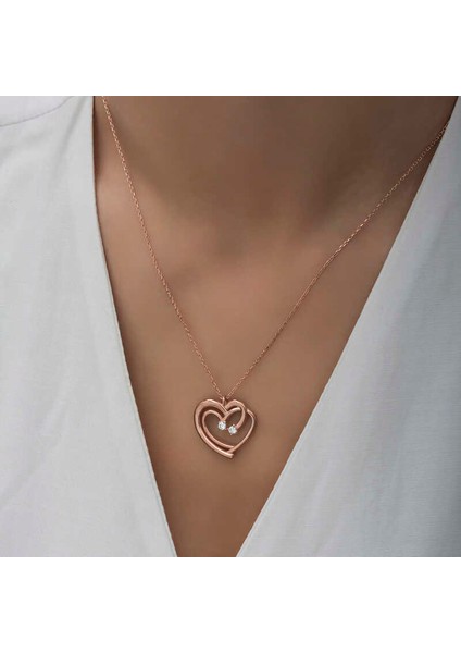 925 Ayar Gümüş Rose Birleşmiş Kalpler Kadın Kolye (BC-741369) modelleri