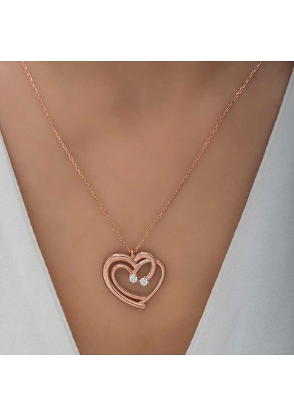 925 Ayar Gümüş Rose Birleşmiş Kalpler Kadın Kolye (BC-741369) fırsatları