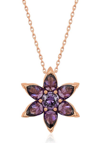 925 Ayar ​gümüş Rose Mor Çiçek Kolye (BC-98B8FC)